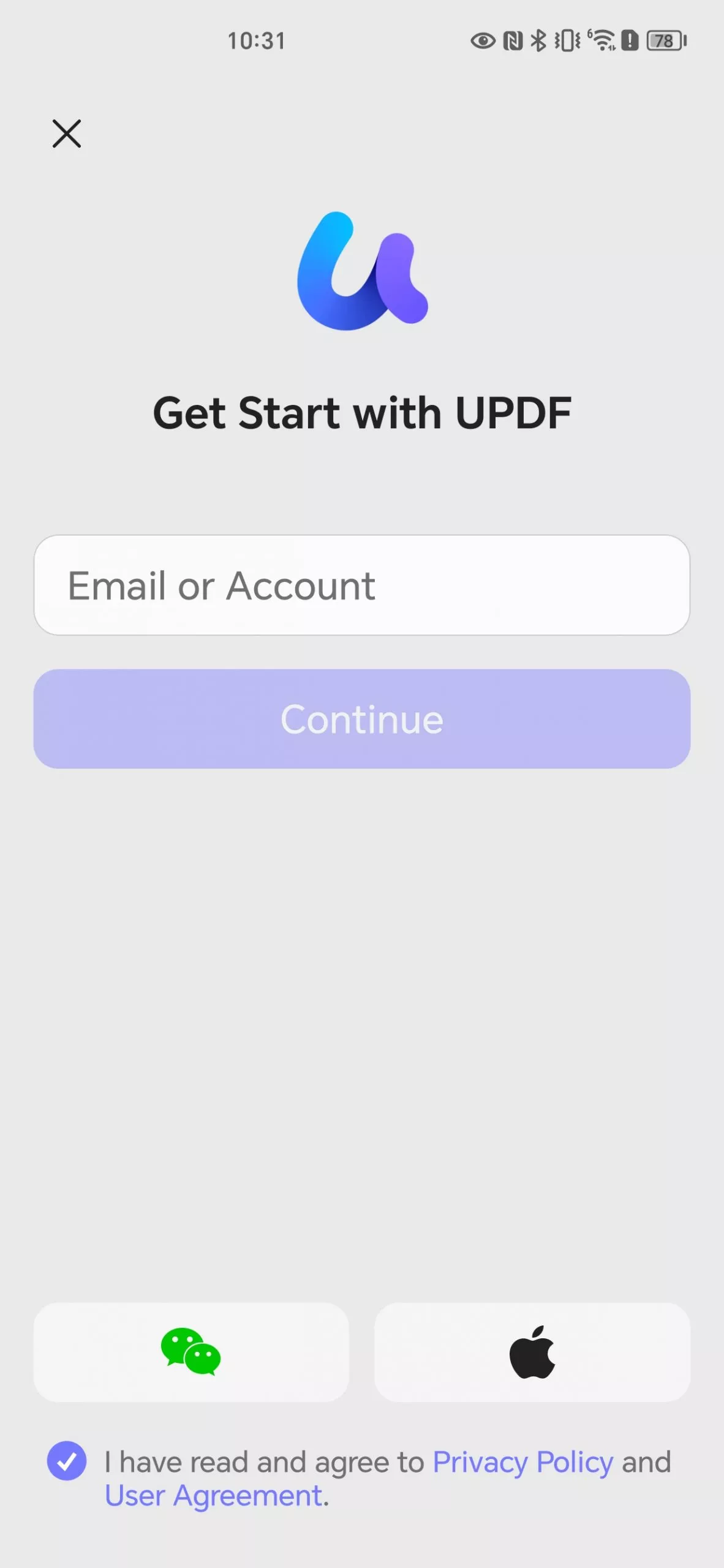 enter the email to login with updf android