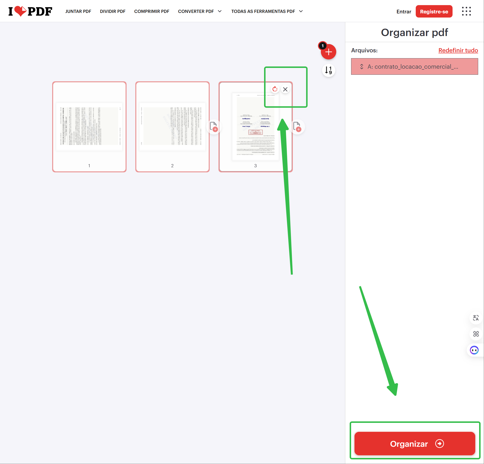 Exclua as páginas de pdfs no ilovepdf