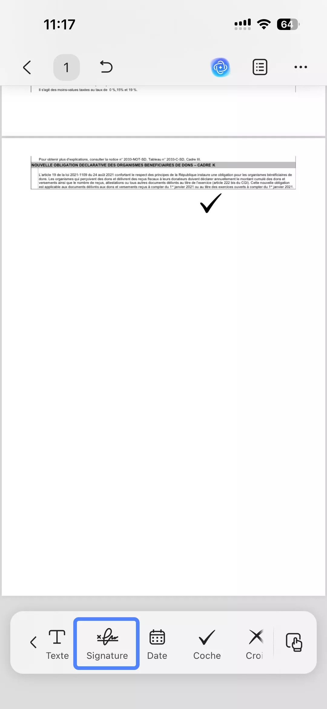 appuyez sur le bouton de signature