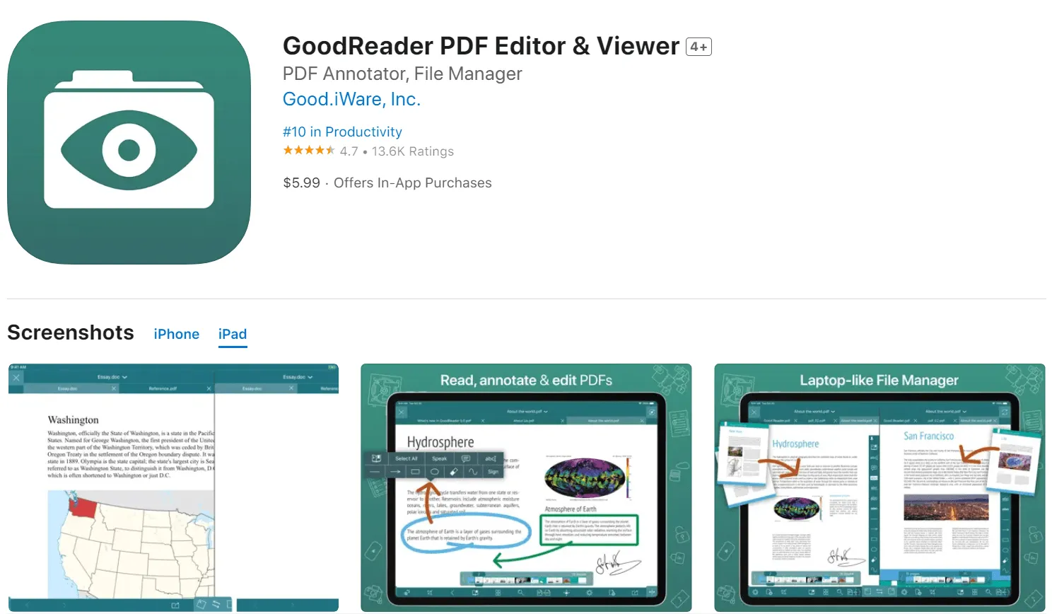 عارض pdf للايباد برنامج Goodreader للايباد