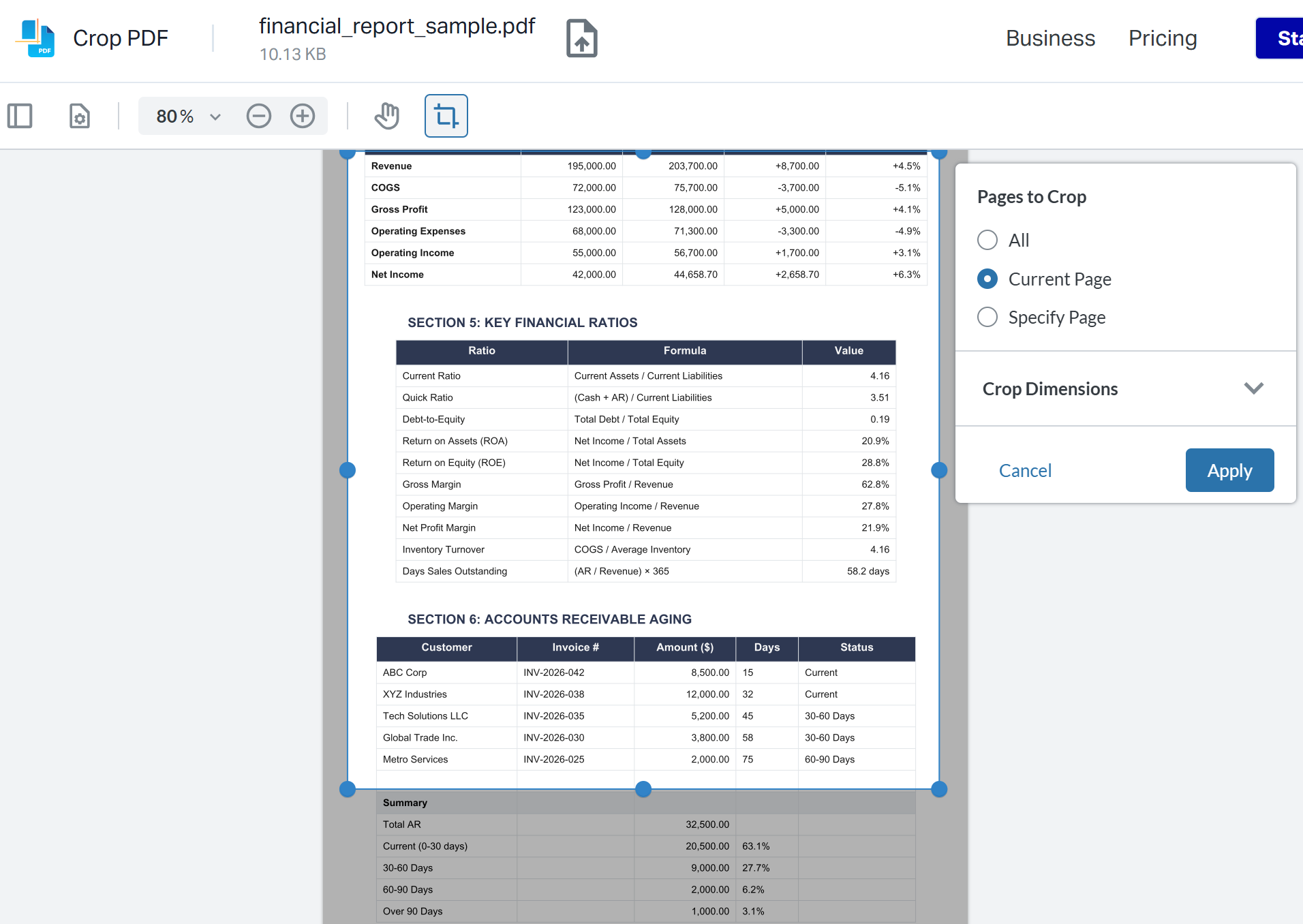 crop pdf online with xodo