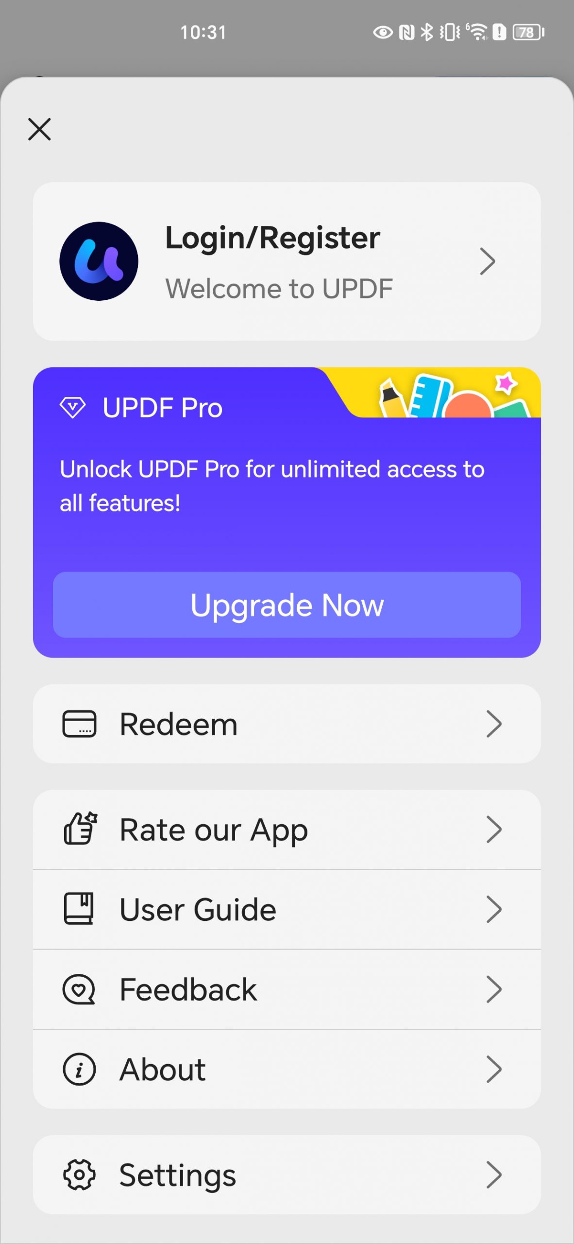 login to updf android