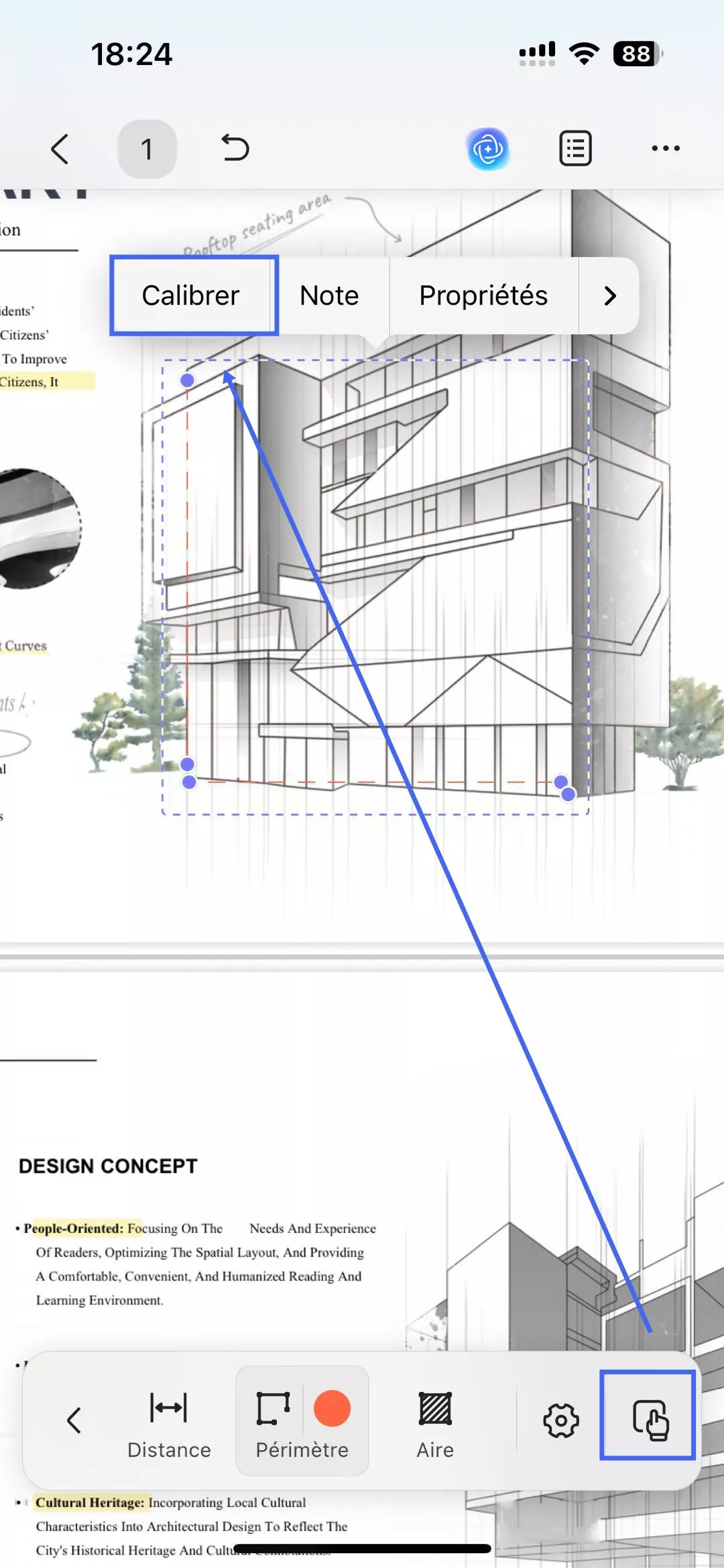Sélectionnez « Calibrer » dans la barre flottante.