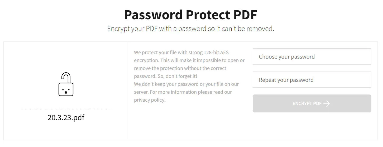 smallpdf online pdf protector