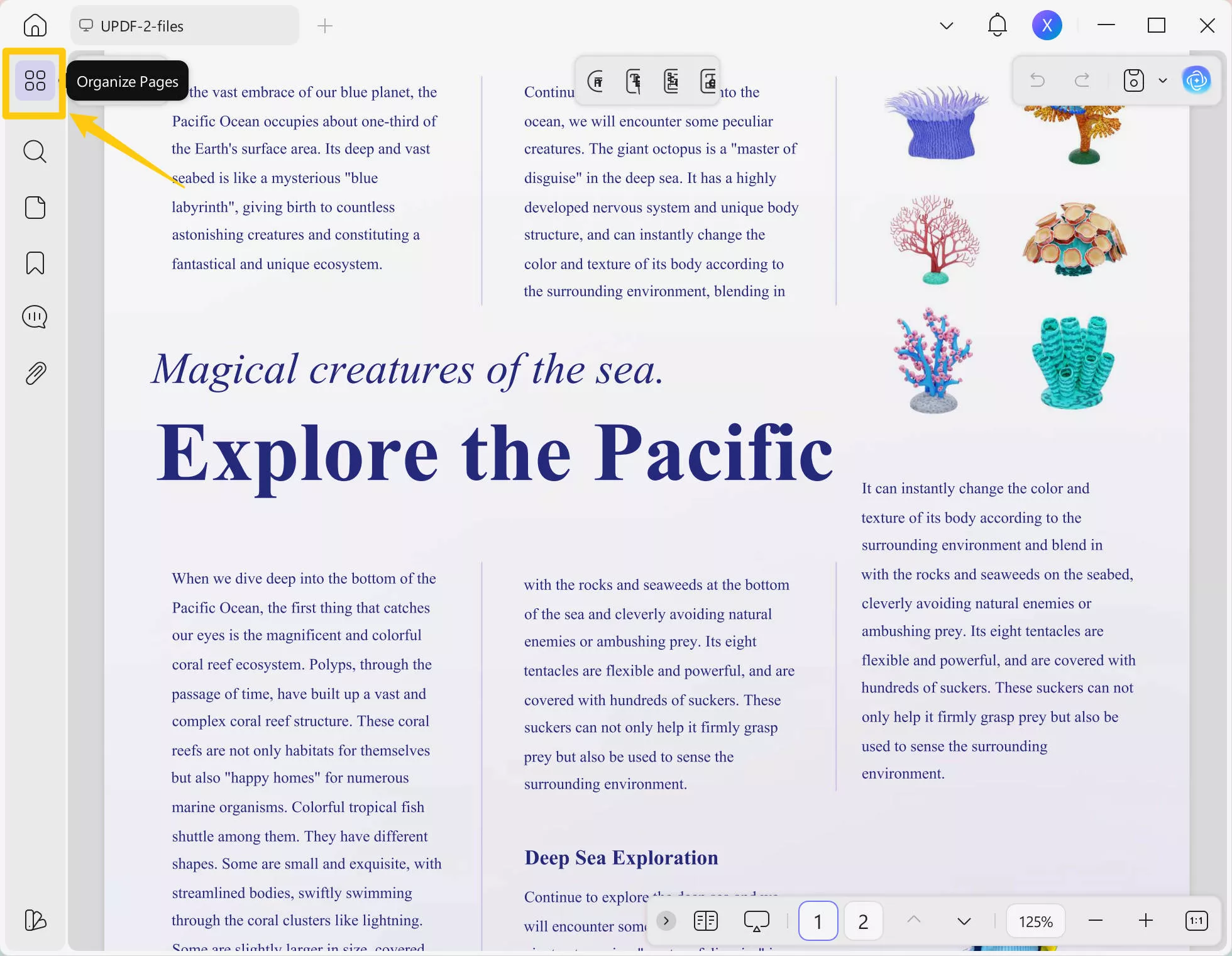 Show PDF Thumbnails in Organize Pages with updf