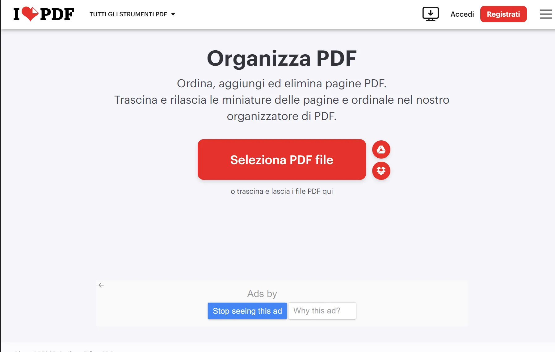 organizzare le pagine di un PDF con iLovePDF