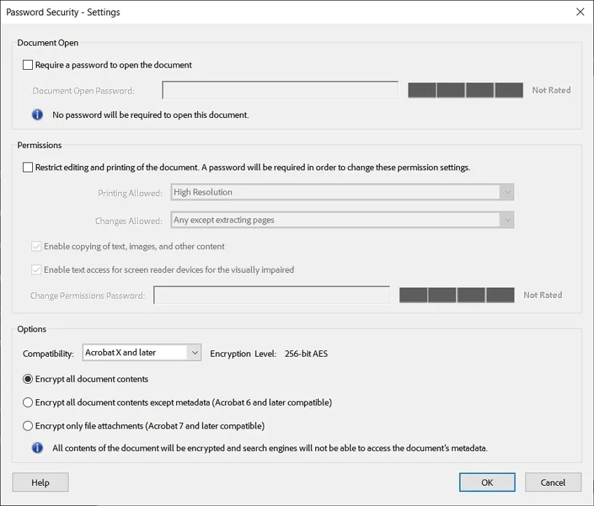 password protect pdf windows confirm the adobe password settings in adobe acrobat