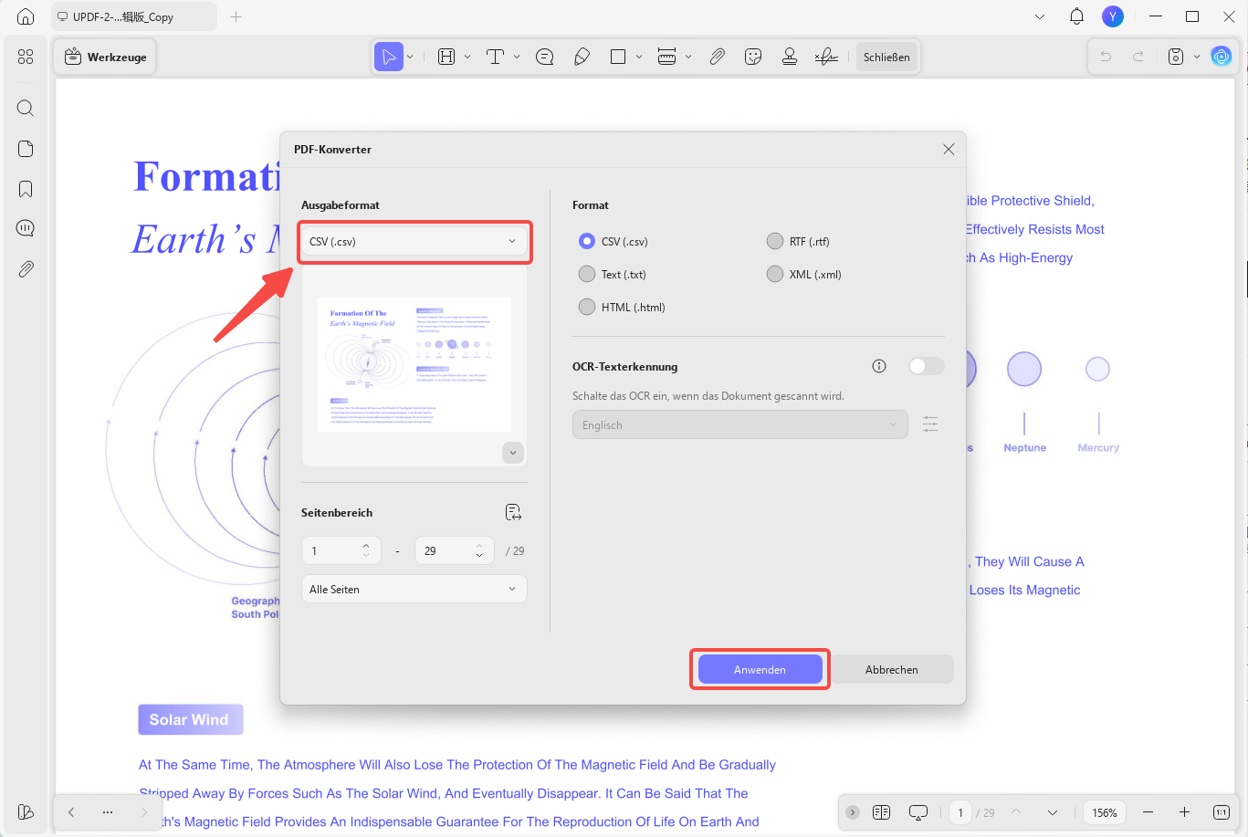 pdf zu csv exportieren und konvertieren kostenlos