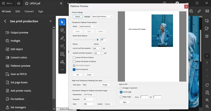 Adobe Acrobat, outil d'aplatissement de PDF