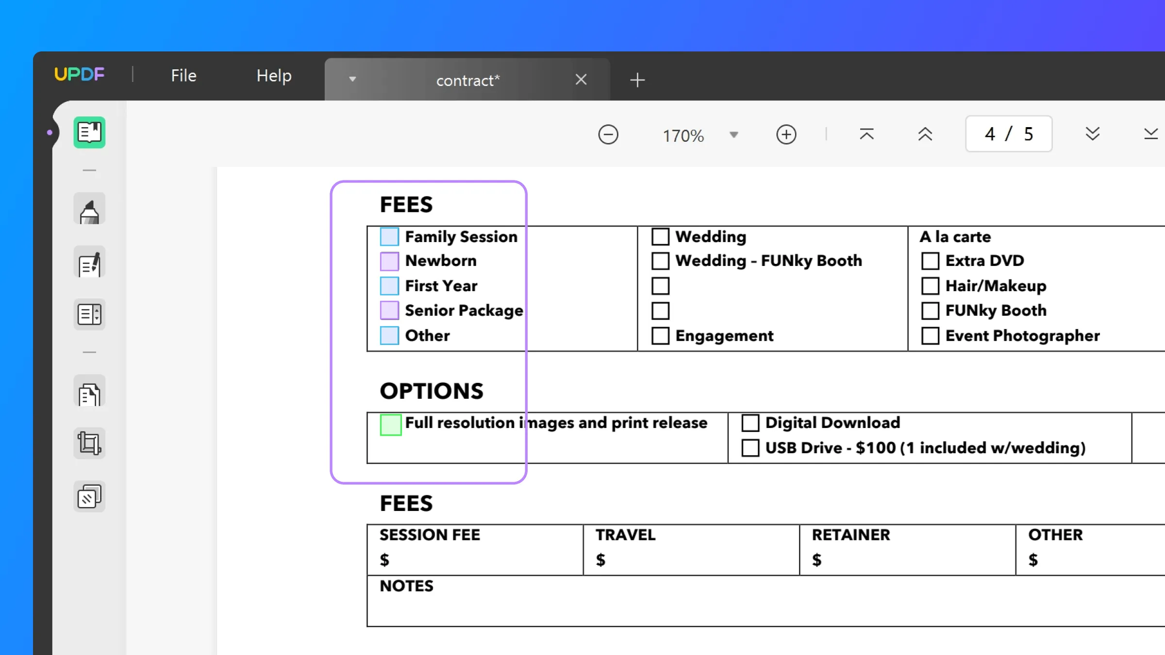 PDF form color