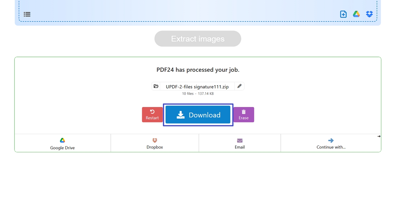 download extracted images zipped folder pdf24