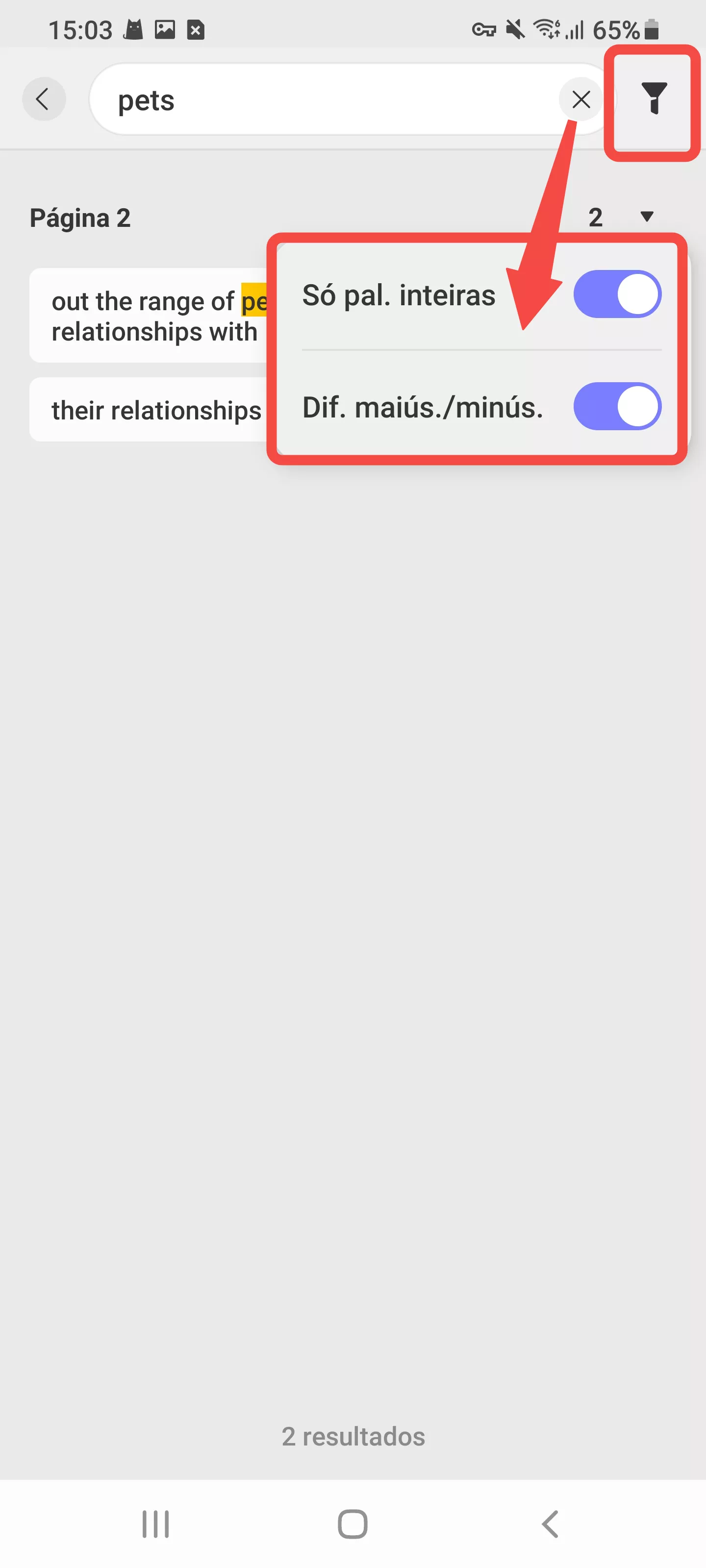 pesquisar palavra no updf android android