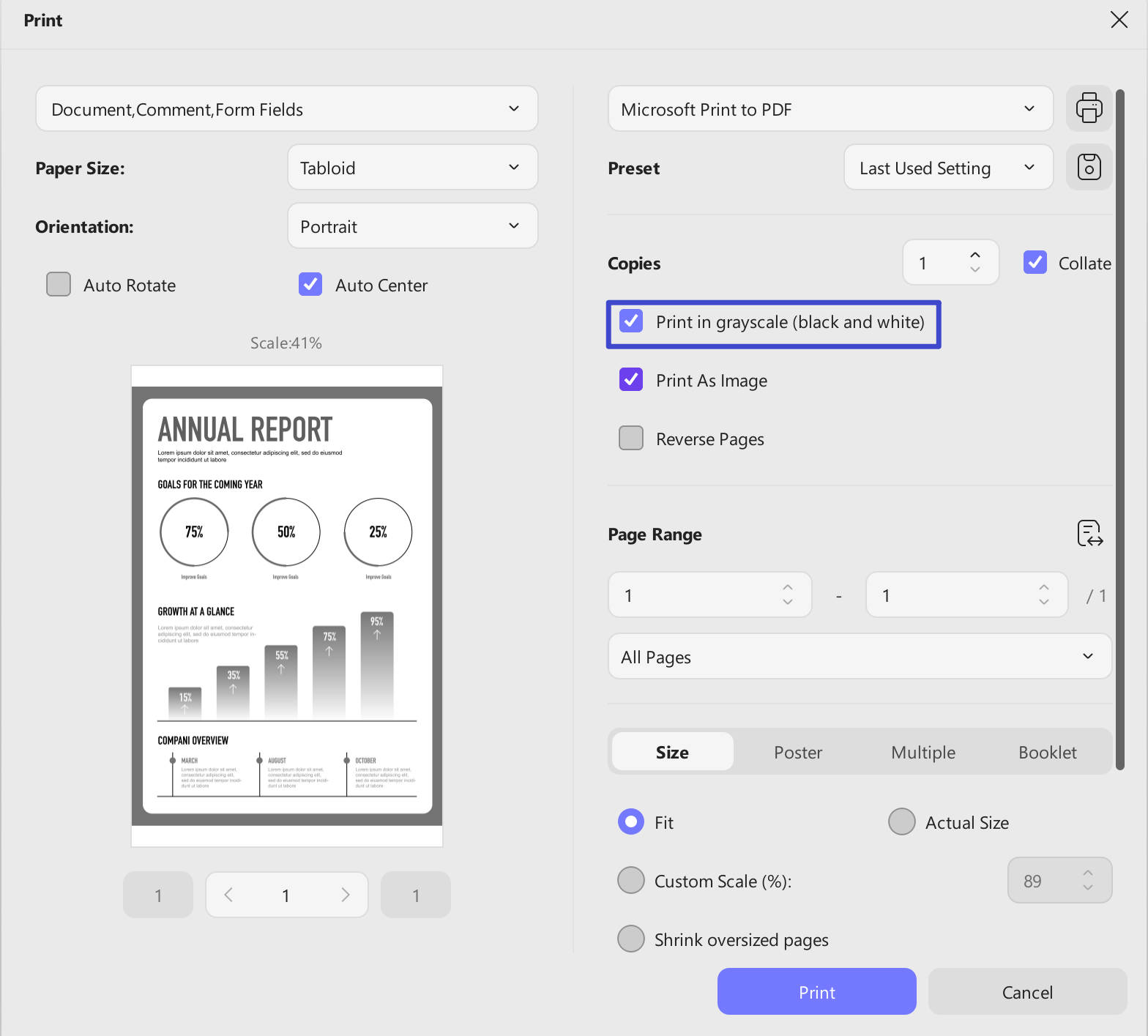 Batch print PDF to black and white