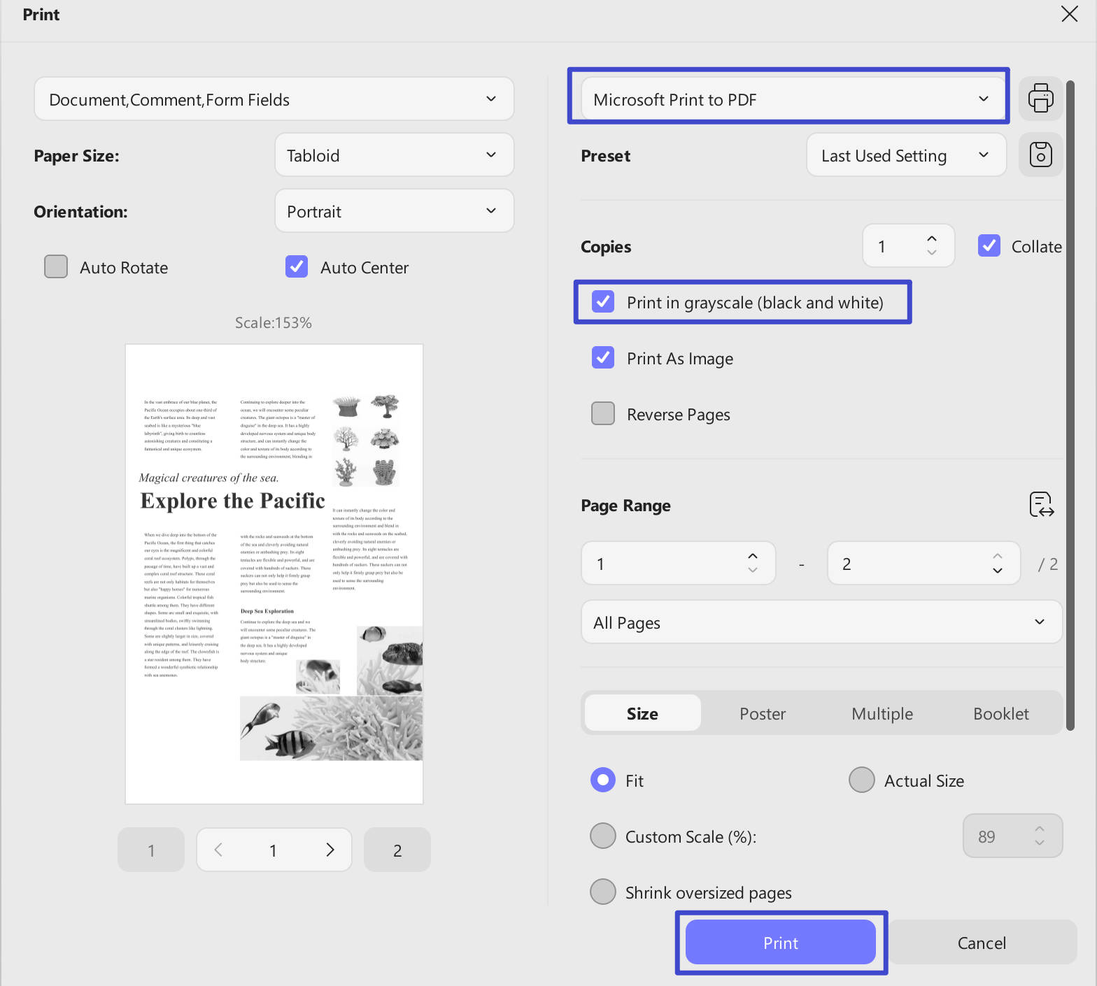 print in grayscale