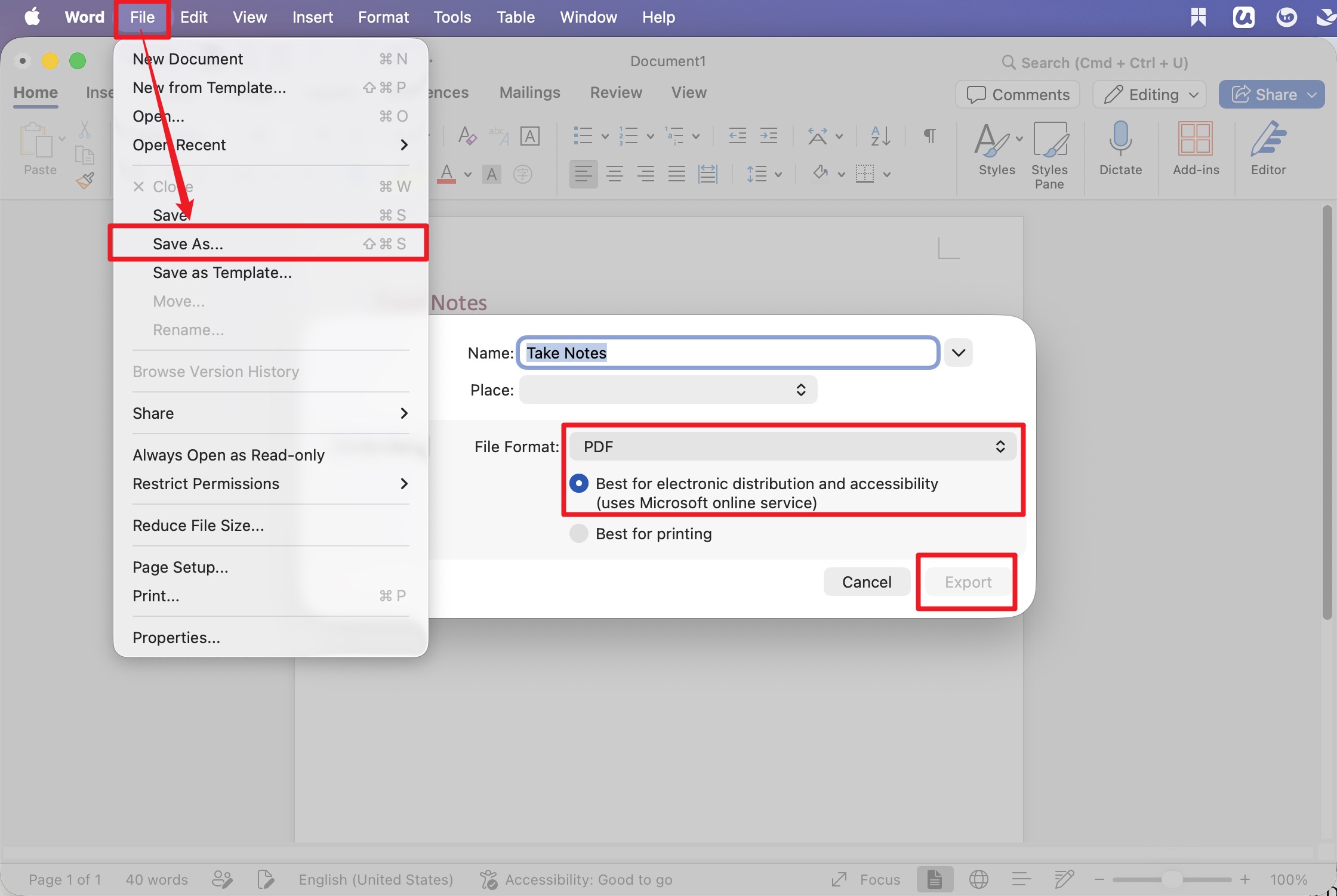 re-export the pdf from  microsoft word