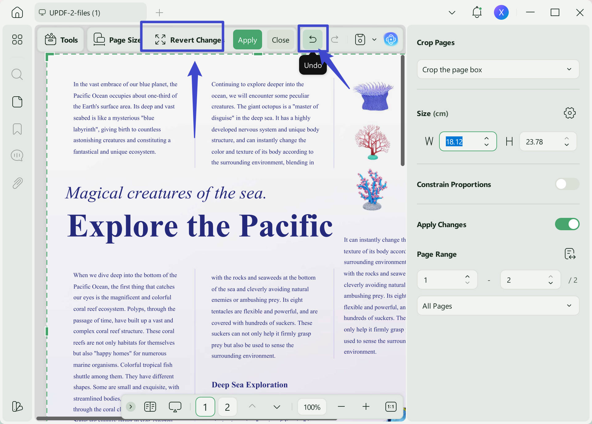 how to remove margins in pdf revert changes