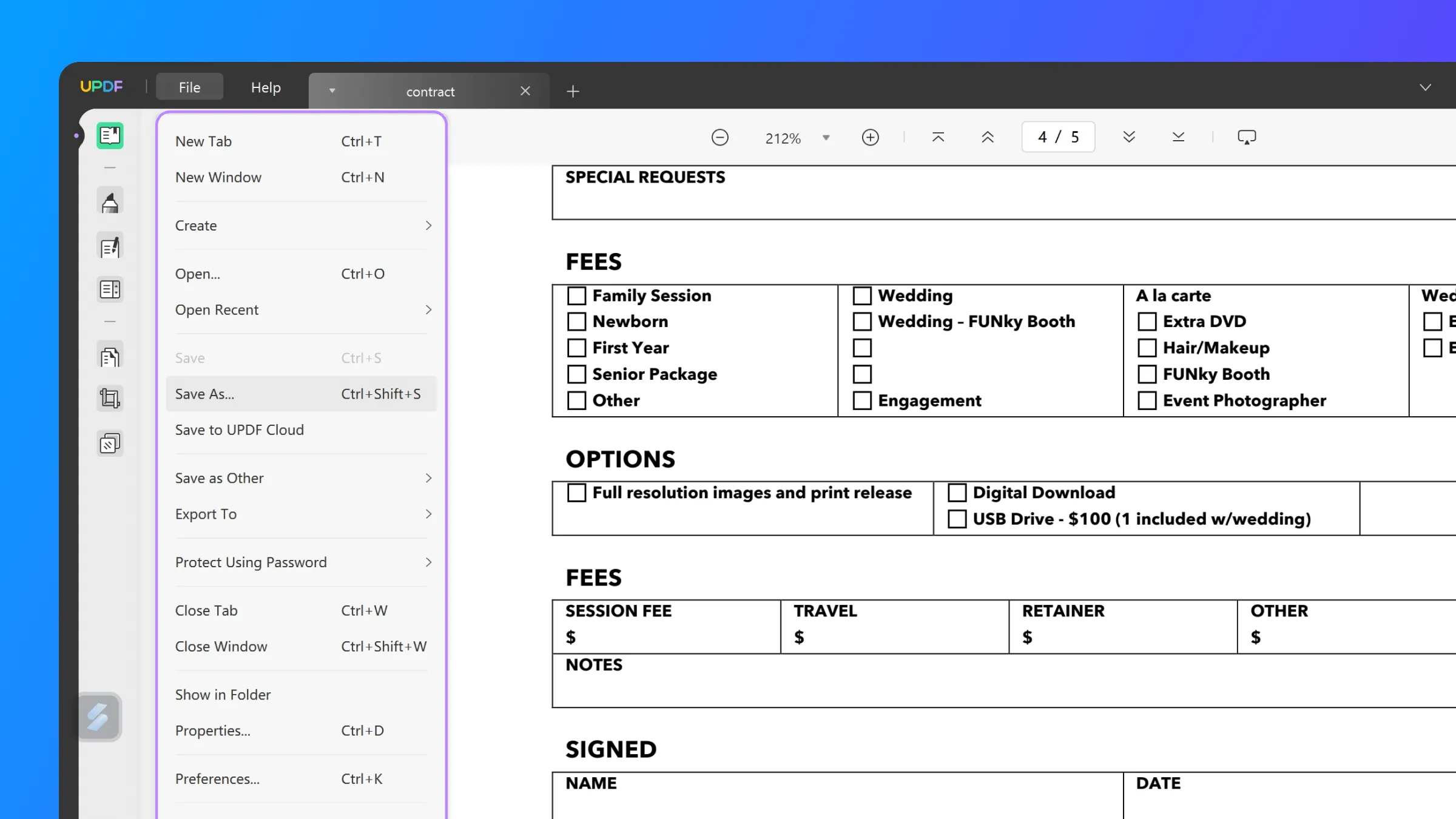 Save PDF form