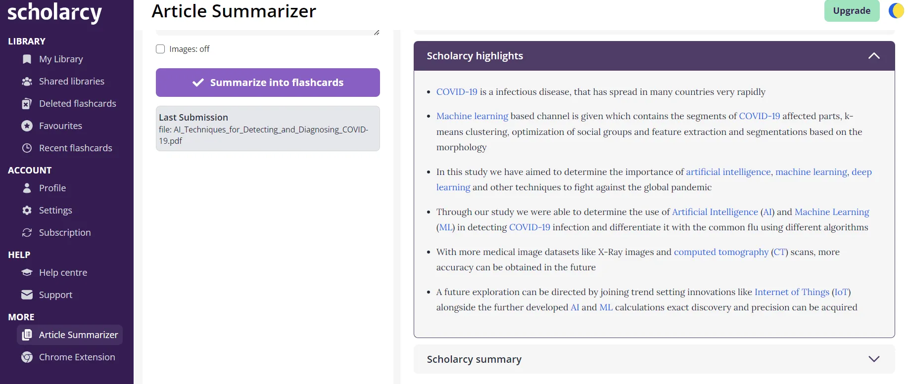scholarcy research paper summarizer scholarcy highlights