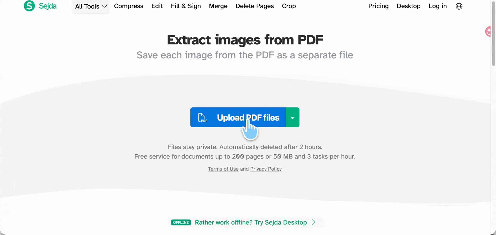 sejda extract images from pdf steps