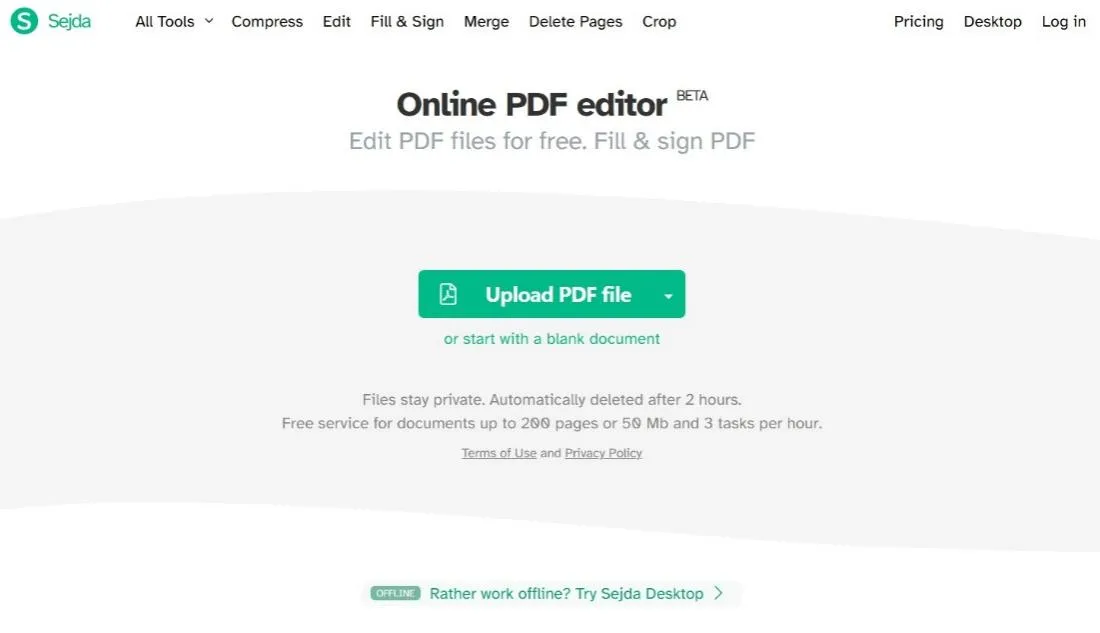 pdf link remover sejda online pdf editor