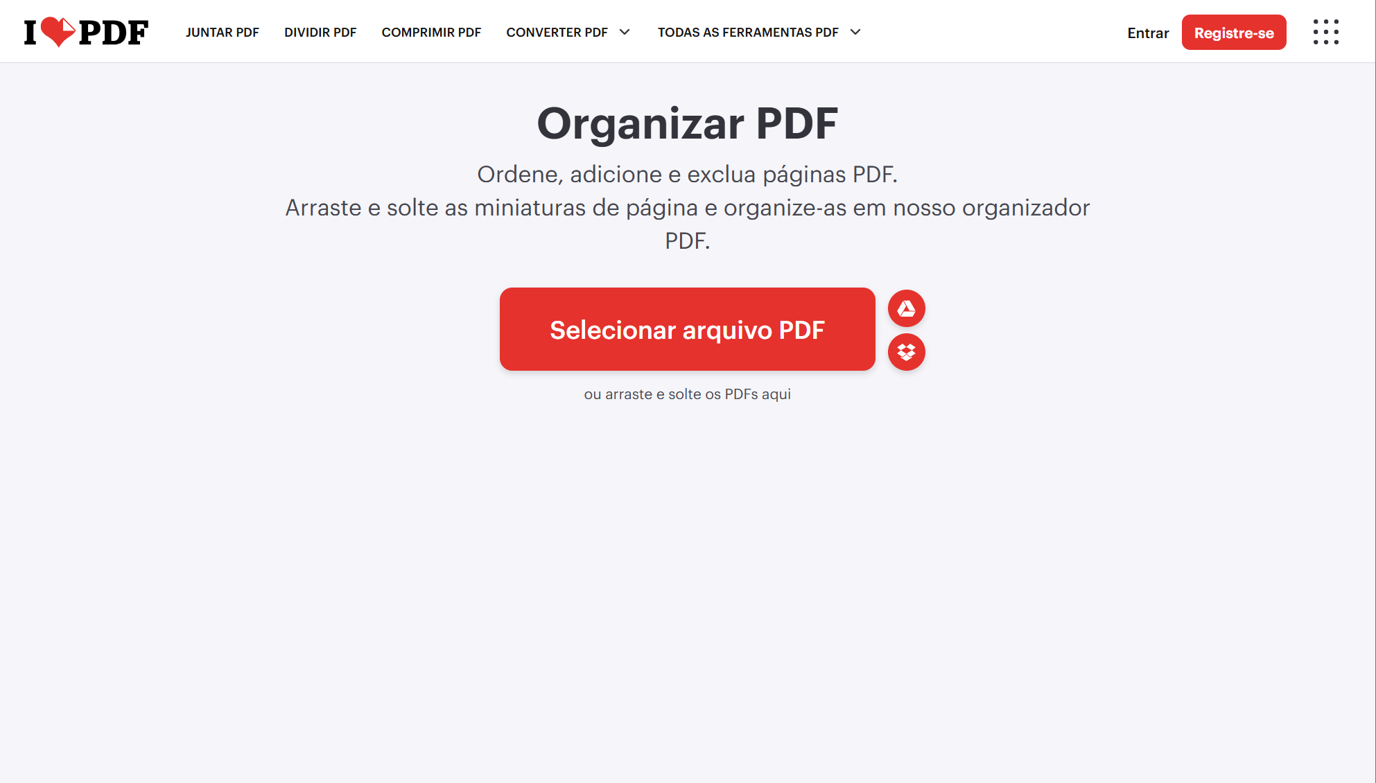 selecionar arquivo pdf no ilovepdf