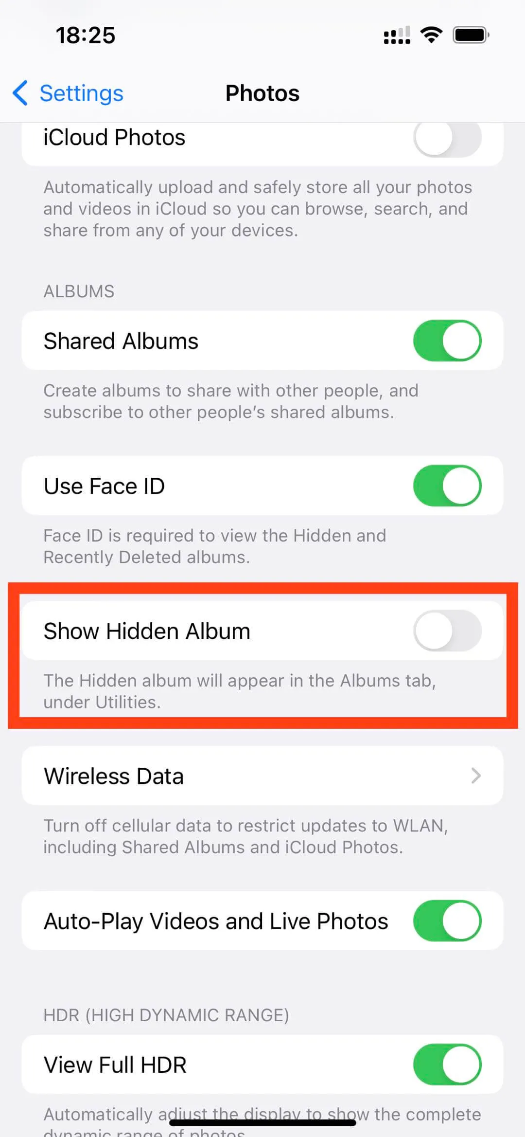 hide hidden ablum by clicking show hidden album icon