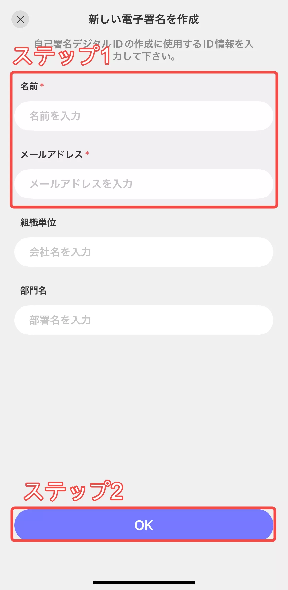 名前とメールアドレスを入力