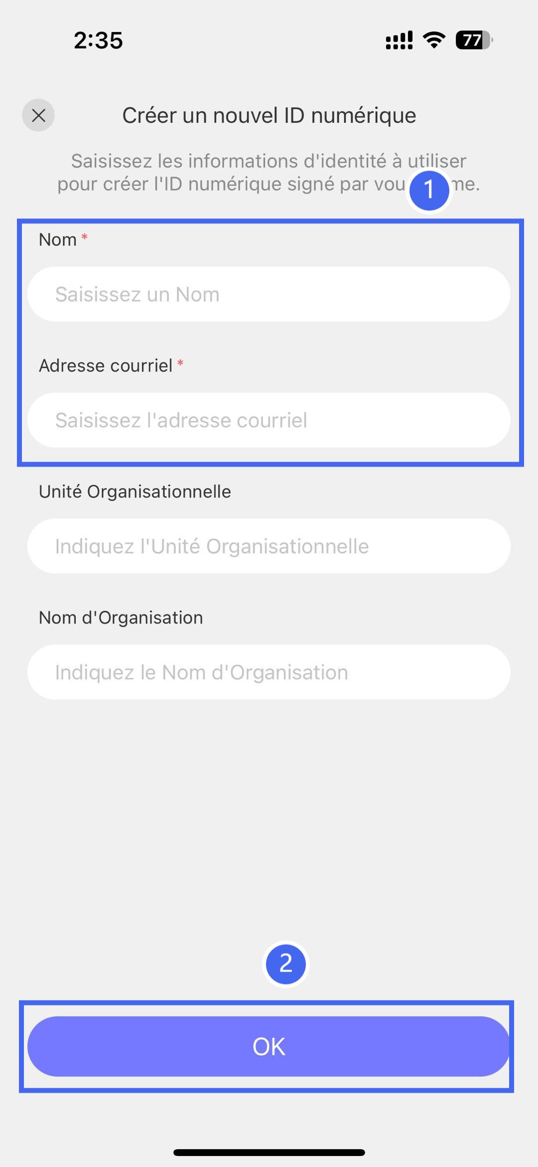 Créer une nouvelle identification numérique