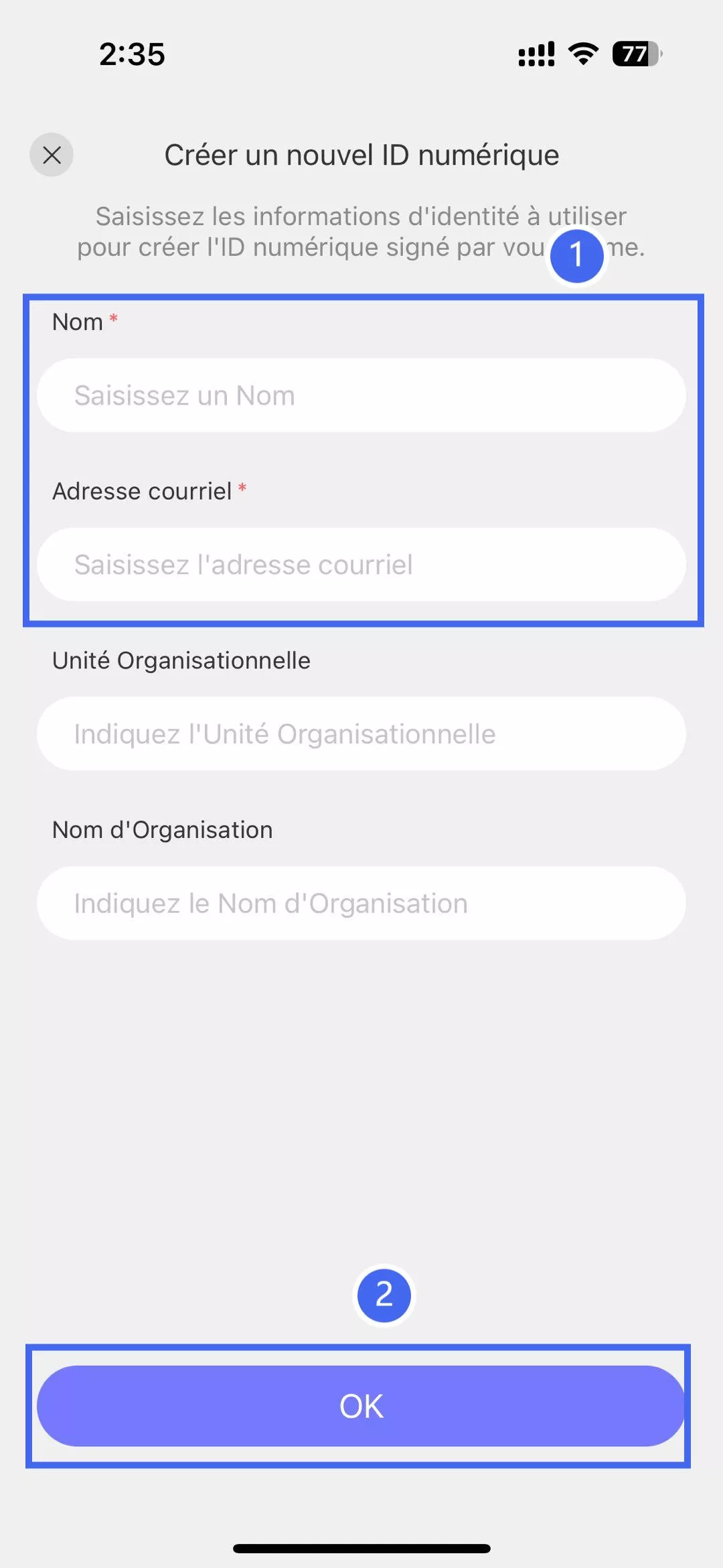 Créer une nouvelle identification numérique