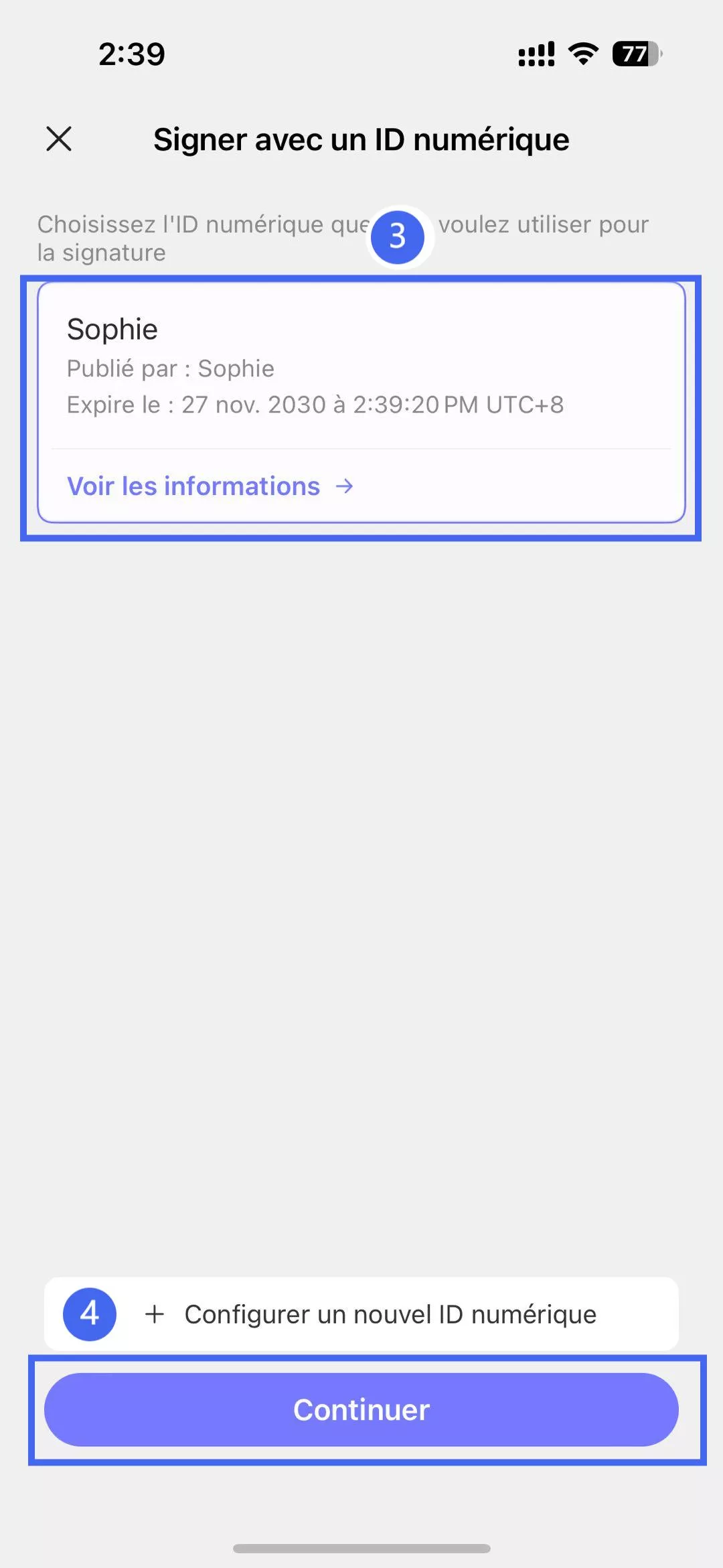 Créer une nouvelle identification numérique