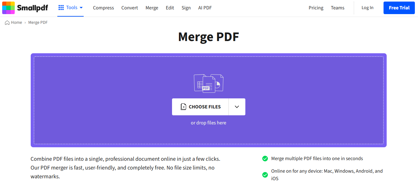 smallpdf-Zusammenführungsfunktion