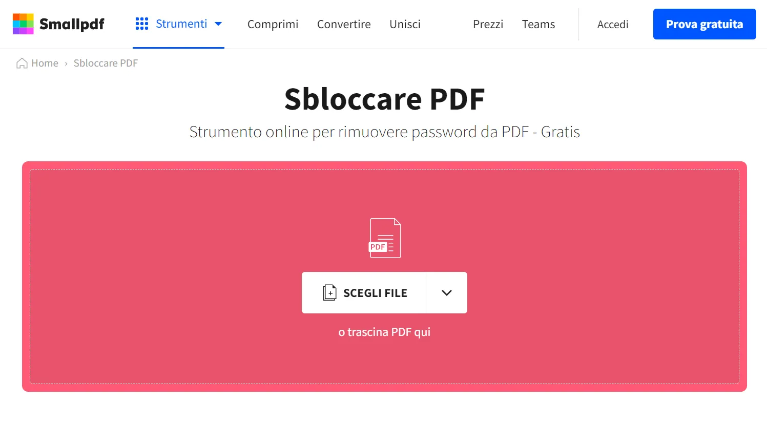 rimuovere le limitazioni PDF con smallpdf