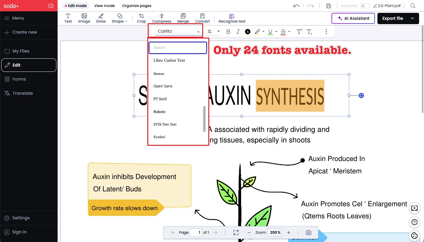 soda pdf online change font
