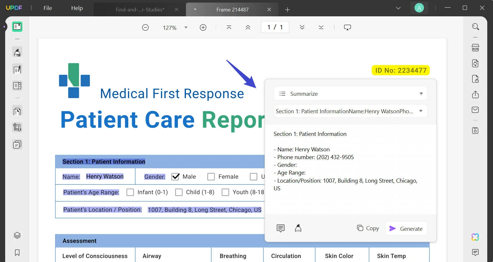 summarize medial report with ai