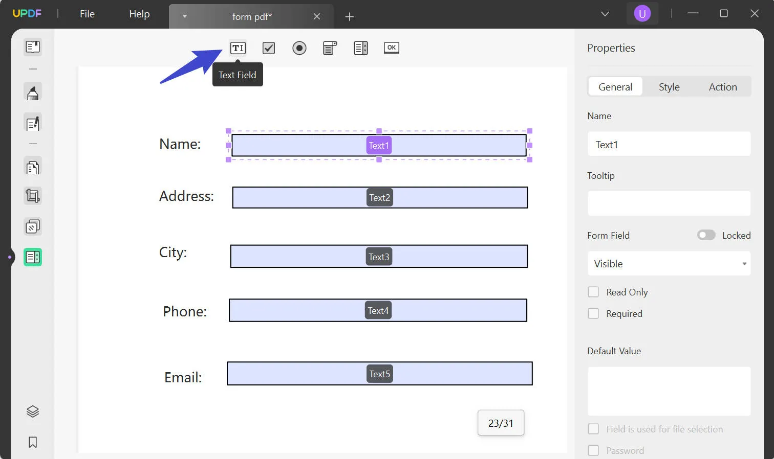 updf edit form text field