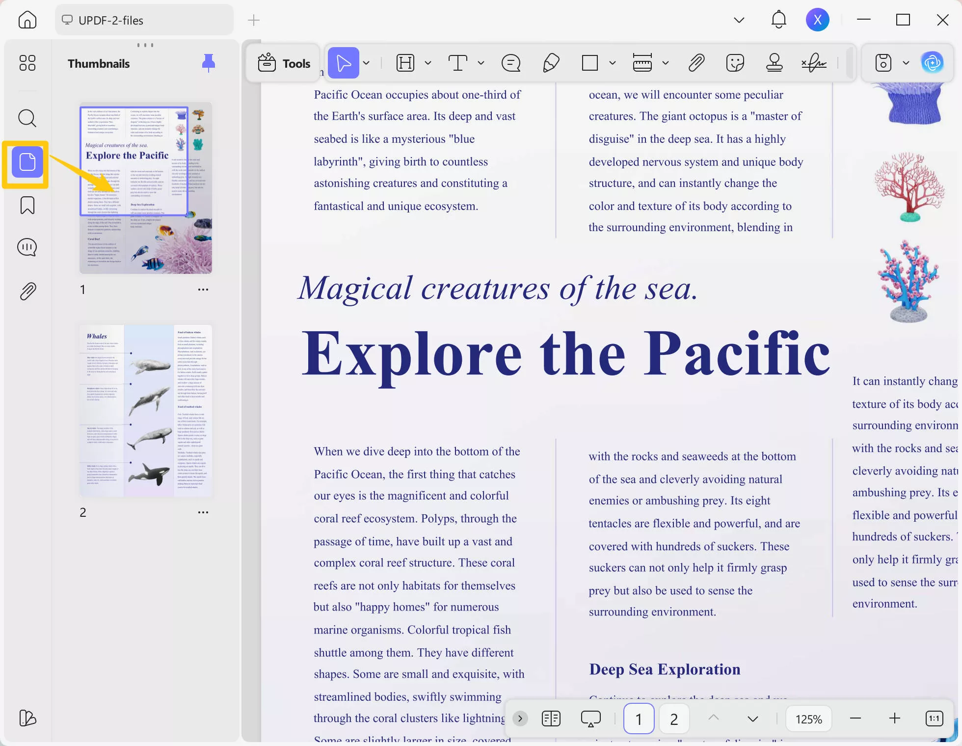 Show or Hide the PDF Thumbnails with updf