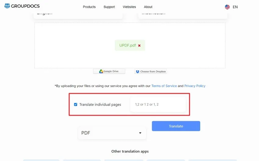 translate pdf english to indonesia decide the pdf pages in GroupDocs