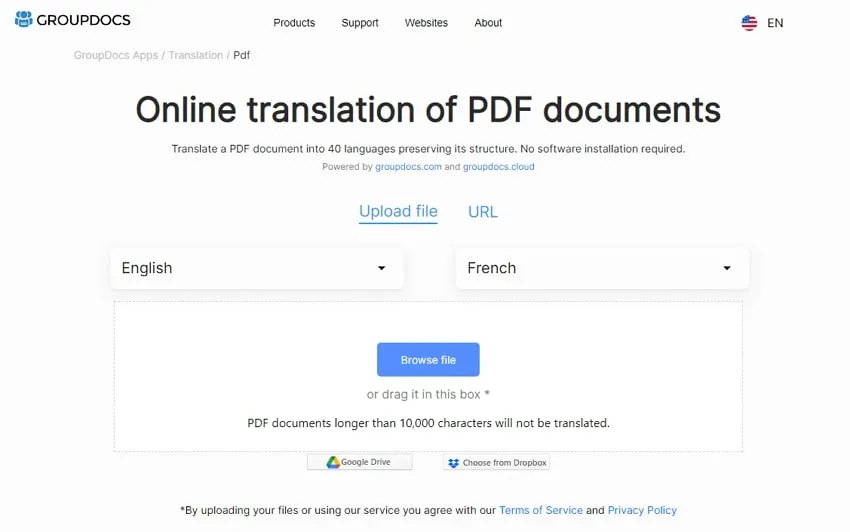 Traduire un document scanné en ligne gratuitement via GroupDocs