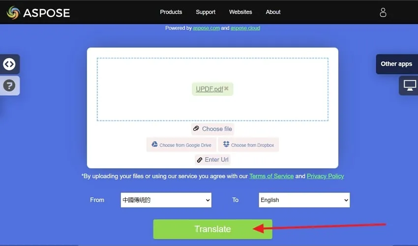 PDF Chinesisch-Englisch übersetzen Drücken Sie die Schaltfläche Übersetzen Aspose