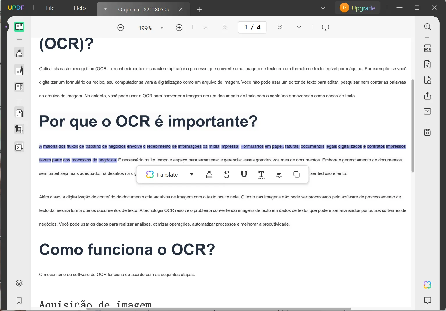 translate portuguese to english pdf highlight content