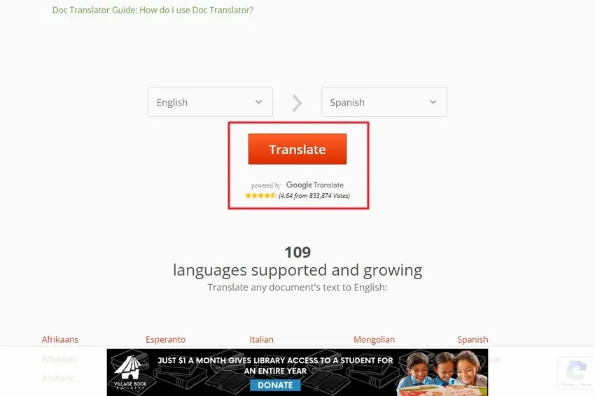 translate pdf to spanish press the translate button in onlinedoctranslator