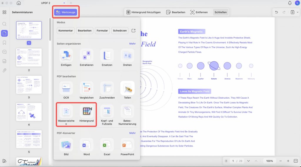 Wasserzeichen und Hintergrund in PDF auf Mac bearbeiten