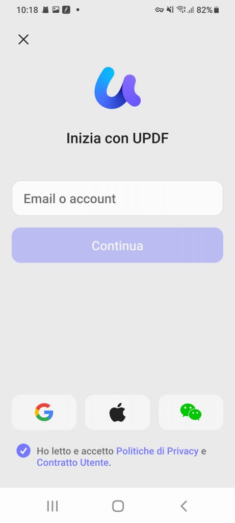 Log in to UPDF Android