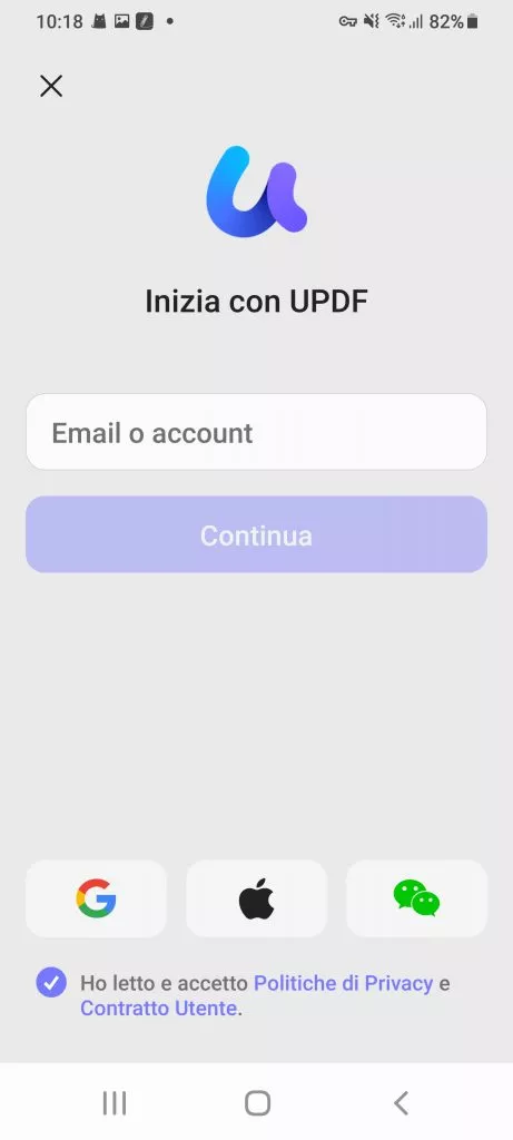 Log in to UPDF Android
