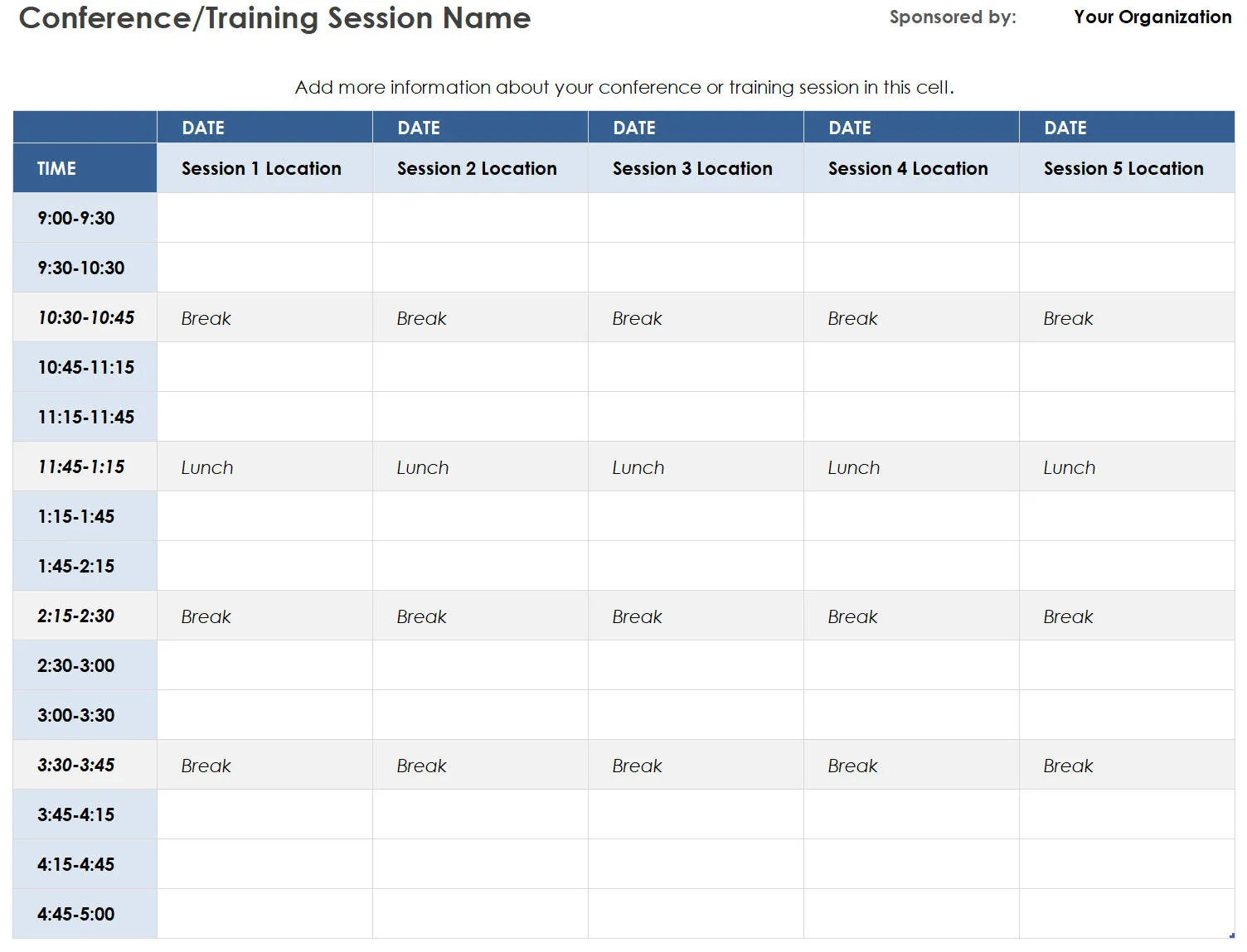 5-day Event Tasks Template Excel