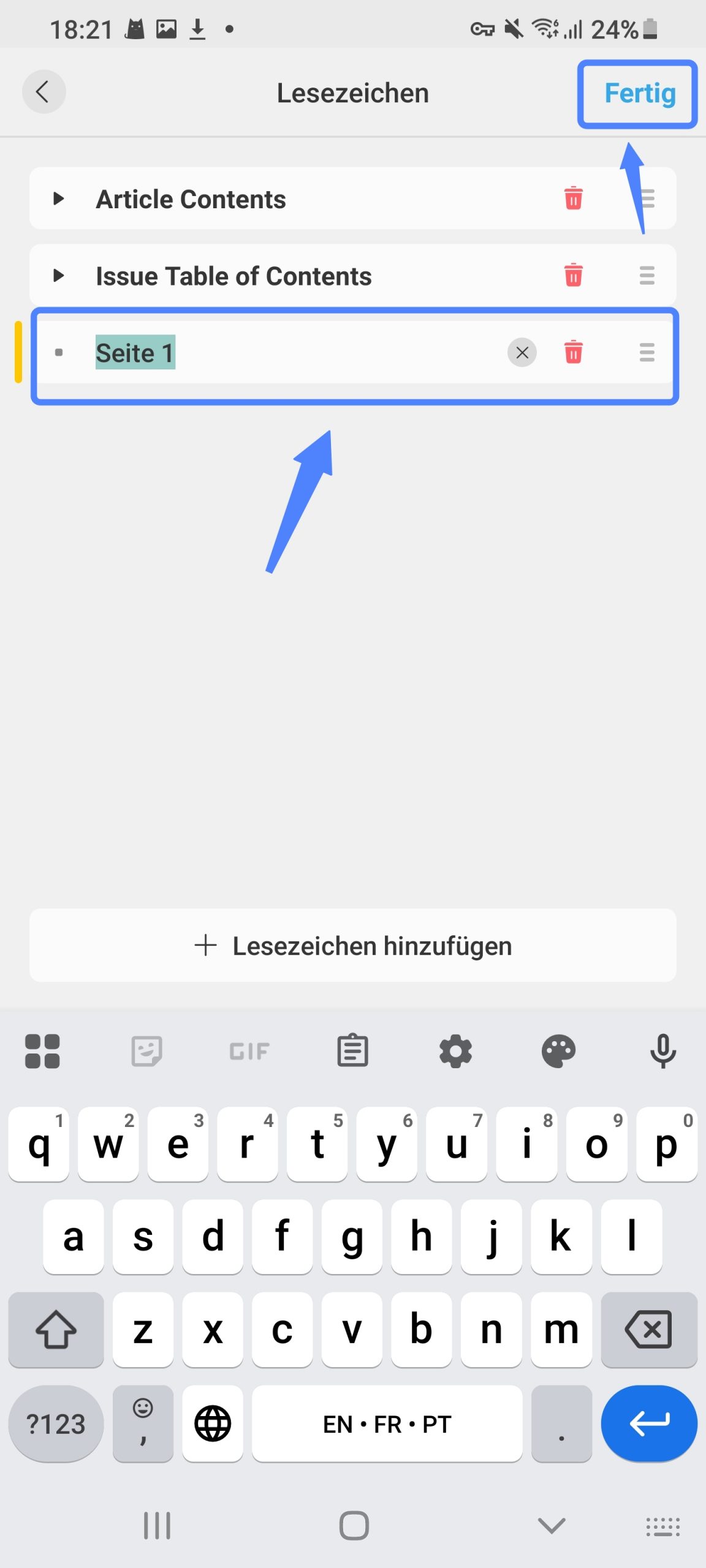 Lesezeichen umbenennen
