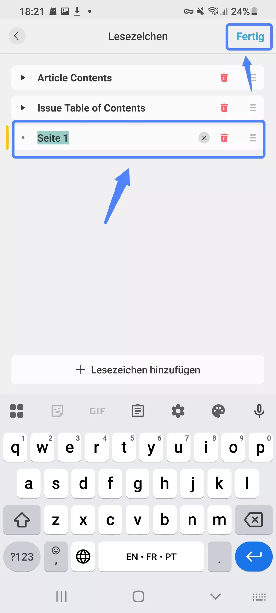 Lesezeichen umbenennen