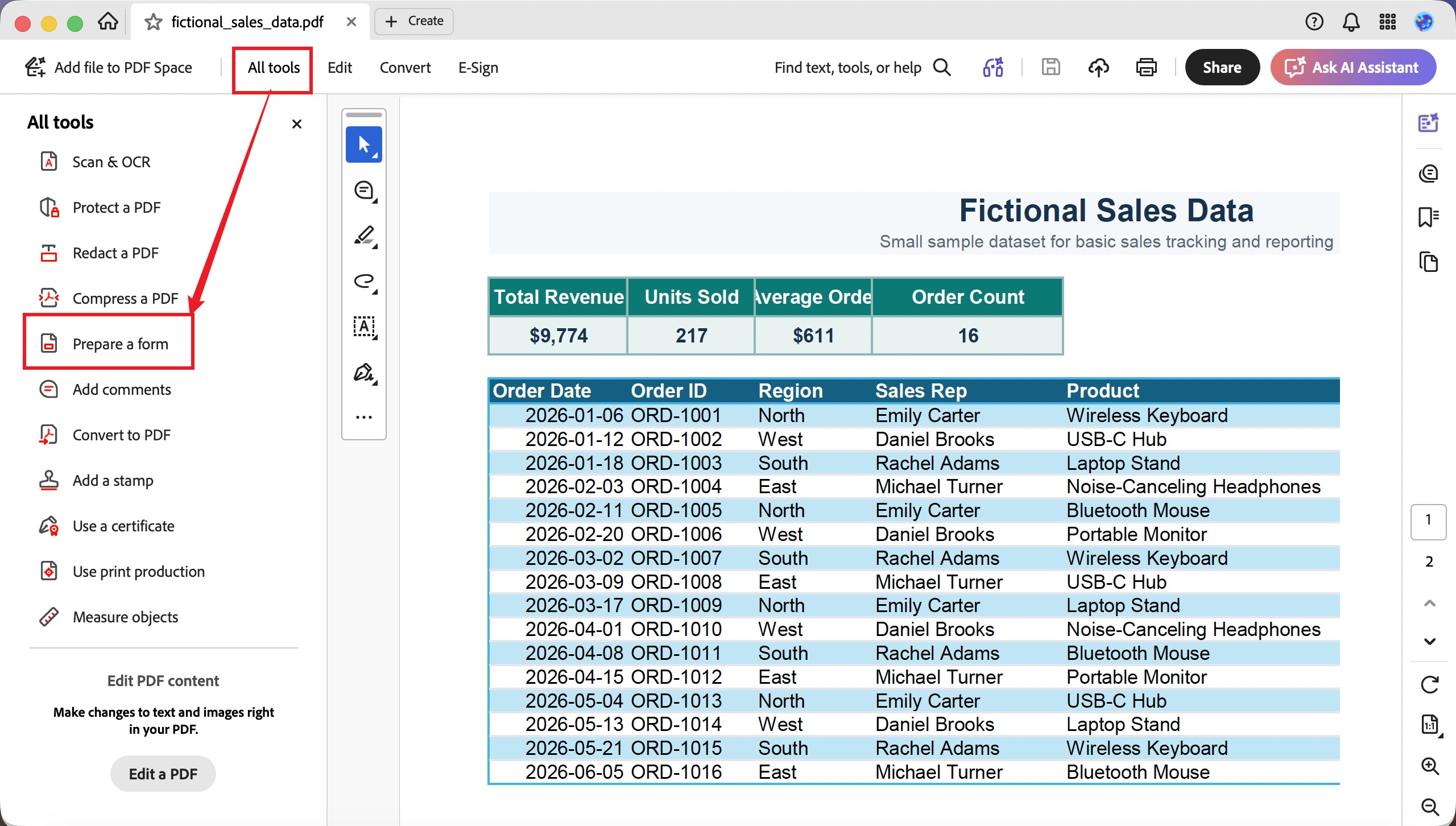 adobe acrobat all tools prepare a form