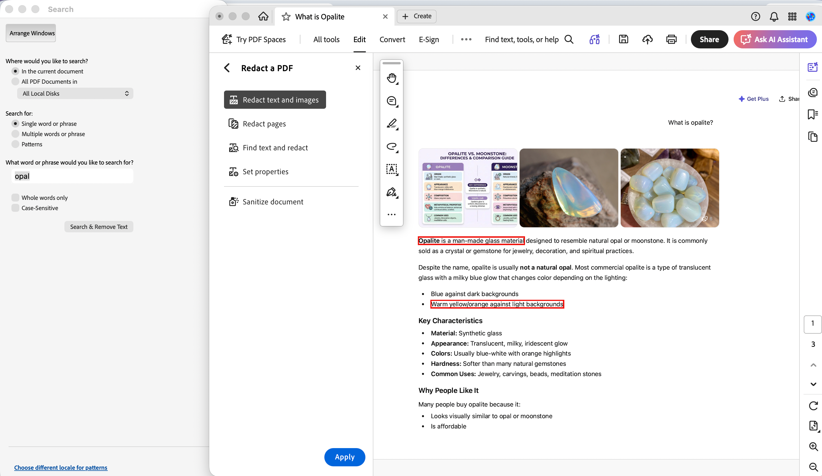adobe acrobat removes text via redaction