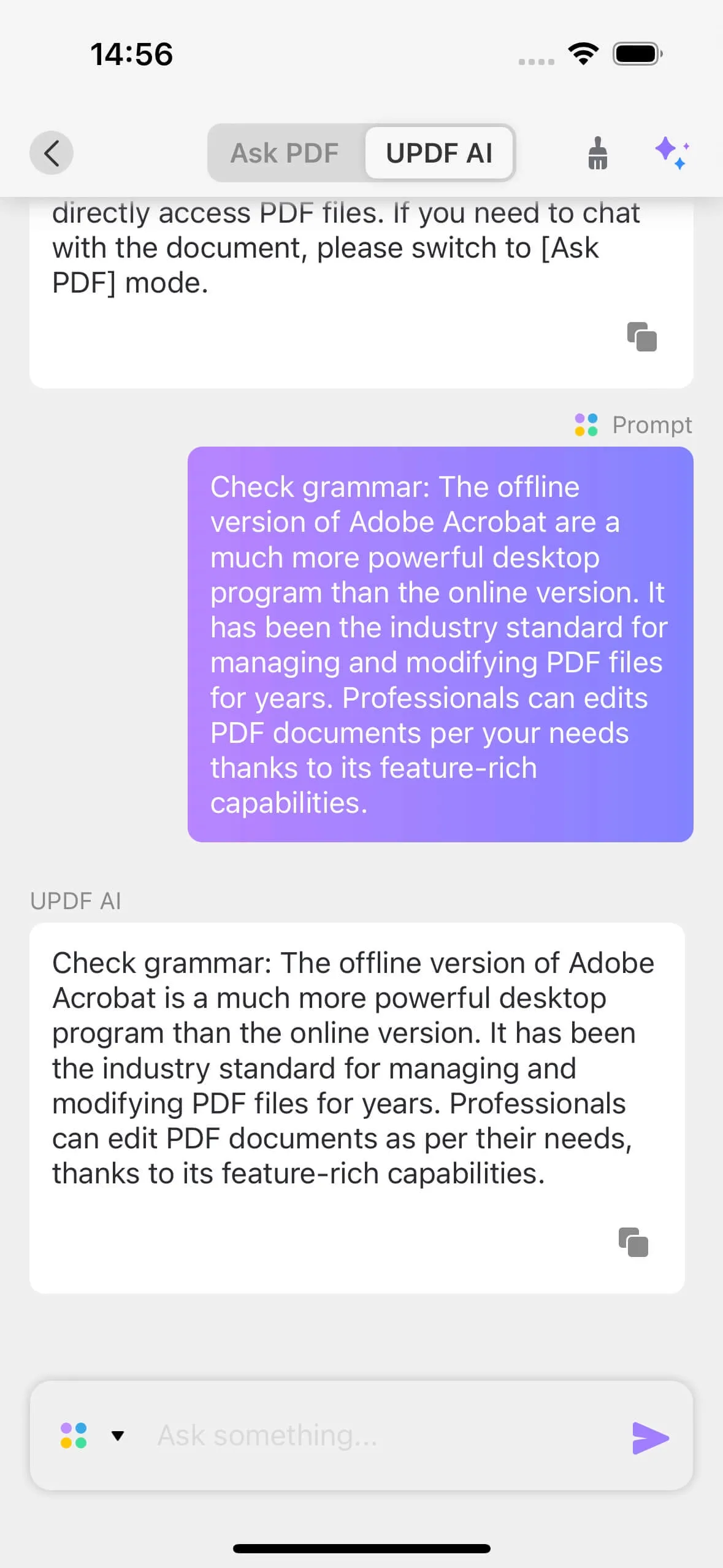 Demander à UPDF AI de vérifier la grammaire